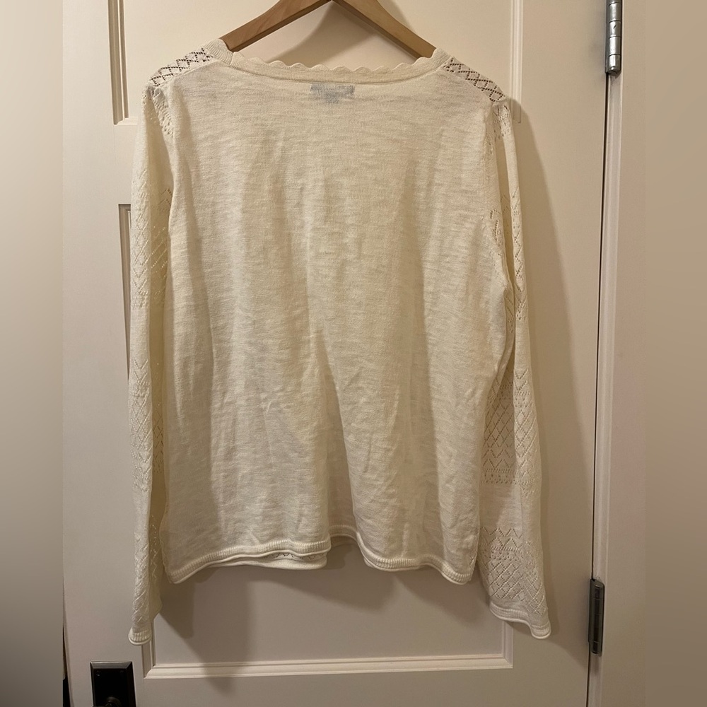 Frye • Pointelle Knit Cardigan • Cream • Size L - Picture 2 of 6